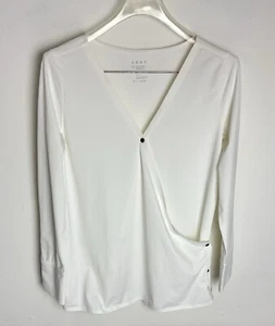 ADAY Top Womens Small White Nylon V Neck Side Slits Something Tailored Shirt - Picture 1 of 6