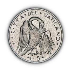 VATICAN CITY. 1973, 5 Lire  - Paul VI, XI, Eucharist, Pelican, Brood Sacrifice 1 - Picture 1 of 4