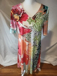 Chicos Size 0 S/S V Neck Knee Length Flare Multicolor Dress - Picture 1 of 6