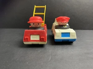 Fisher Price 1990 chunky Little People 2381 Fire Truck 2382 Police Car & figures - Picture 1 of 8