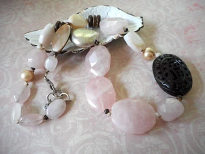 Sterling Silpada Carved Palm Wood Rose Quartz Necklace   N1819  4187D - Picture 1 of 10