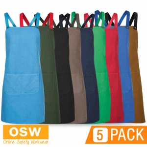 5 x Unisex CROSS BACK Modern Style Cotton Duck Canvas Apron + Herringbone Straps - Picture 1 of 16
