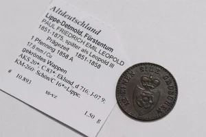 🧭 🇩🇪 DEUTSCHLAND LIPPE-DETMOLD 1 PFENNIG 1858 A B79 #Z9407 - Bild 1 von 3