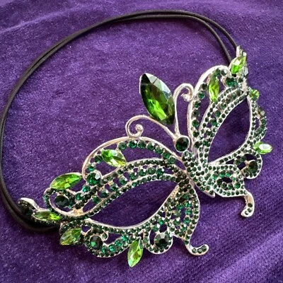 Green Bling Metallic Crystal Venetian Masquerade Halloween Fancy Ball Eye Mask - Image 1 of 4
