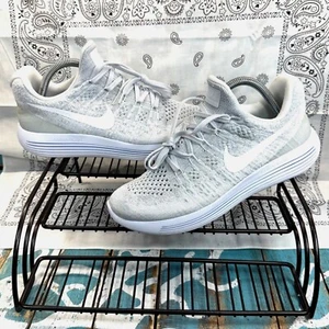 Nike Lunar Epic Flyknit 2 Running Shoes Womens 7.5 White Pure Platinum Trainer - Picture 1 of 10