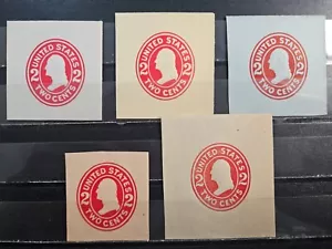 US Cut Square Sc U411-W415, 2c red on different paper, Mint CV$7.00 (504CS24) - Picture 1 of 2