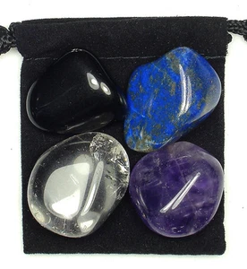 PHYSICAL PAIN RELIEF Tumbled Crystal Healing Set = 4 Stones + Pouch + Card - Picture 1 of 2