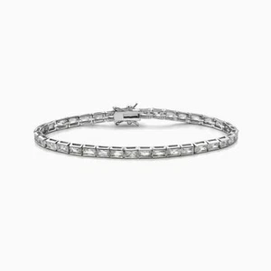 Solid 925 Sterling Silver Cubic Zirconia Tennis Chain Bracelet - 8"Inch - Picture 1 of 8