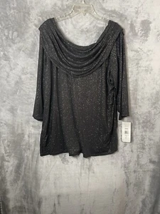 🆕MSK Women’s Black Glitter Sparkle Cowl Neck Stretch Blouse 3/4 Sleeve Size 2X - Picture 1 of 10