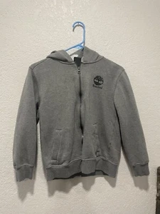 TIMBERLAND Boys Grey Fleece Logo Hoddie Front Full Zipper Sz Medium - Picture 1 of 4
