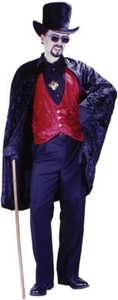 Velvet Vampire Gothic Count Dracula Black Fancy Dress Up Halloween Adult Costume - Picture 1 of 2