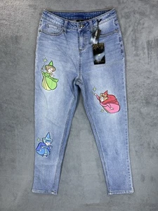 New Disney Jeans Womens 1 Blue Denim Mom Light Wash High Rise Sleeping Beauty - Picture 1 of 11