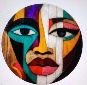 RETRO COLOURFUL FACE ROUND WOODEN DECOR 20cm New Funky (flat) HANGING - Picture 1 of 3