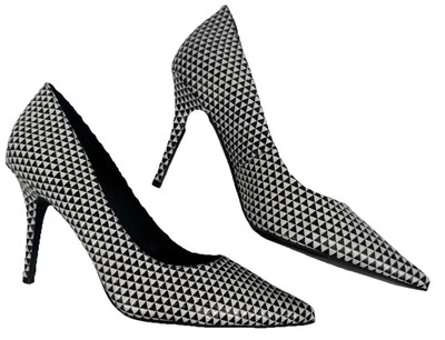 Nine West Women’s Jackpot Leather Geometric Pumps Heels Black White Sz7.5M Retro - Imagem 1 de 4