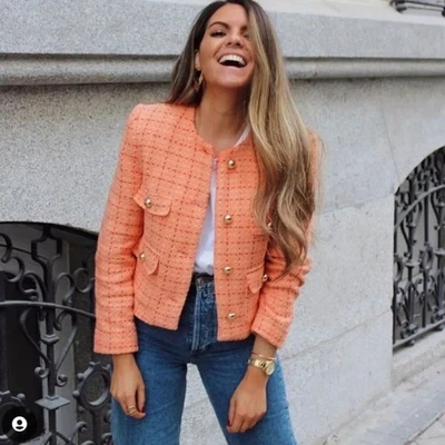 Blazer Mango | Tweed Coral Nuevo con Etiquetas Foto 1 de 4