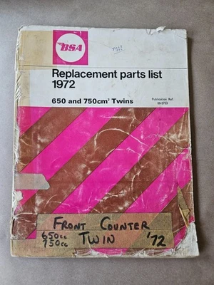 BSA Replacement Parts List Manual Book 650 750 Twins 1972 00-5733 A70 A65 - Image 1 of 2