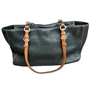 Vintage 00s Y2K Coach Black Pebbled Leather Chelsea Handbag Brown Straps Purse - Picture 1 of 16