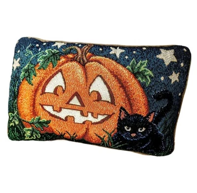 Halloween Jack O' Lantern Calabaza Felpa Gato Negro Almohada País Primitivo Decoración Foto 1 de 4