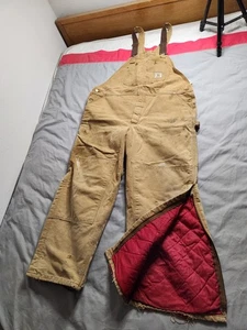 Vintage Carhartt Insulated Canvas Bib Overalls Mens Size 46x30 Brown 6FBQZ USA - Picture 1 of 11