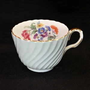Aynsley Cup Swirl Blue Mist White w/Gold 1951 Floral Spray #C602 Capacity 6 Oz. - Picture 1 of 11