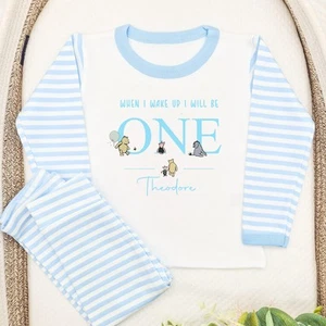 Personalised Classic Pooh Bear Blue Boys Birthday Pyjamas - Picture 1 of 5