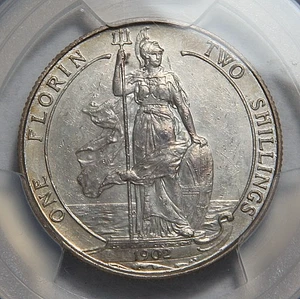 1902 Great Britain One 1 Florin PCGS AU58 Great Look!! - Picture 1 of 4