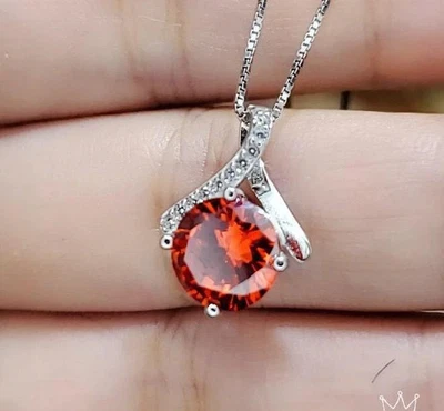 Simple Orange Sunstone Necklace - 2 CT Bowknot Sun Stone Pendant - 18KGP @ - Image 1 of 4