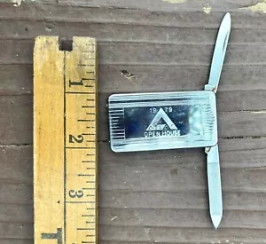 Vintage Old SS Money Clip 2 Blade Utensil Atlas 1979 Folding Pocket Knife w/case - Picture 1 of 6