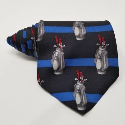 Corbata a rayas para hombre Hunters Bay palos de golf dorados corbata azul negro Foto 1 de 4