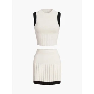 Commense Knit Set Sleeveless Top Pleated Skirt Two Piece Outfit S - Picture 1 of 5