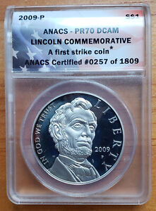 2009-P Abraham Lincoln $1 Silver Commemorative Proof Coin ANACS PR70 DCAM
