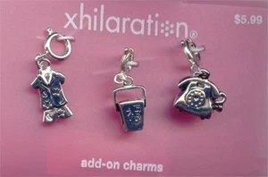 3 SILVER PLATED ADD ON CHARMS "PHONE, PAJAMAS & CHINESE FOOD BOX" M27 - Picture 1 of 1