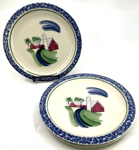 Pfaltzgraff Sunnydale Dinner Plate Blue Splatter 10" Silo Farm Made USA Set 3 - Picture 1 of 10
