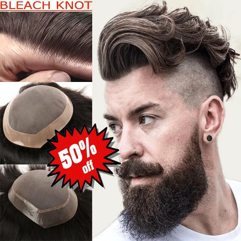 AAAA+ Piel Fina Fina Encaje PU Para Hombres Real REMY Pelo Virgen Toupee Para Hombres Topper EE. UU. Foto 1 de 4