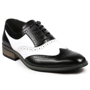 Black / White 1920 Men's Two Tone Perforated Wing Tip Lace Up Oxford Dress Shoes