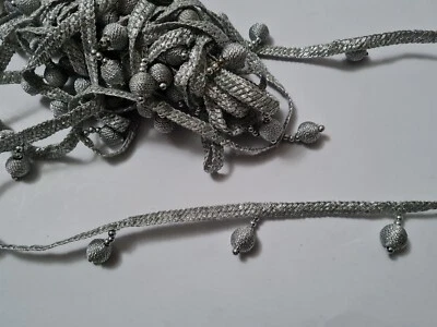 2 yards Sliver Zari trim with sliver & pom pom beads lace Trimming 3cm wide  - Image 1 of 4