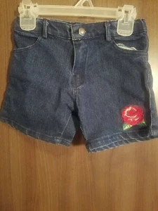Girls Stretch Denim Jean Shorts Rose Applique Size 6X - Picture 1 of 4