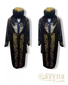 Shapan Chapan Kazakh Mongol Ethnic Luxury Clothing Jacket (size-XXL) brown 1 pc - Picture 1 of 3