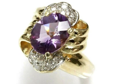 2.3 ctw Natural Purple Amethyst & Diamond 14k Yellow Gold Twisted Cocktail Ring - Image 1 of 2