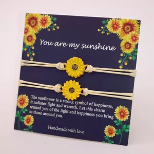 2 Pcs Mother Daughter Sun Flower Bracelet Stainless Matching Card Gift - NEW - Picture 1 of 2