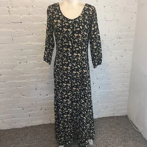 Carole Little Street Wear 90s 3/4 sleeve floral maxi dress black size 10 - Picture 1 of 8