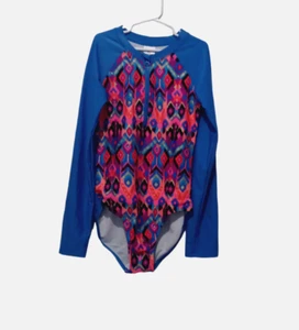 Art Class Girls' Blue Aztec One Piece Rash Guard Swimsuit Size L(10/12) - Picture 1 of 9
