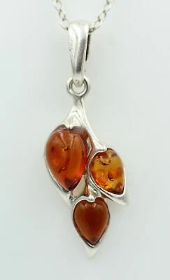 Nobile Ciondolo IN Ambra 925 Collier Collana Argento Ambra Di Letland - Immagine 1 di 4