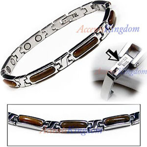 ACCENTS KINGDOM WOMENS TIGER'S EYES STAINLESS STEEL MAGNETIC GOLF BRACELET