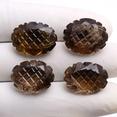 4 piezas piedras preciosas sueltas de cuarzo ahumado natural ovaladas mogoles talladas a mano de 20 mm-21 mm Foto 1 de 4