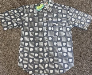 80’s Vintage Giordino MENS XL SHORT SLEEVE Blue/Black Patterned Button Up SHIRT - Picture 1 of 7