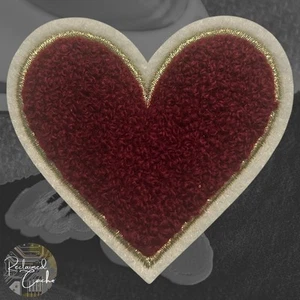 Heart in Burgundy Iron On Patch Applique Embellishment - Picture 1 of 2