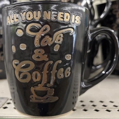 "All You Need is Love and Coffee" Black Coffee Cup Mug by Royal Norfolk - Image 1 of 3