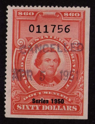 1950 US Revenue SC R557 $60 Documentary, Used Cancelled on April 5 1951 VF - Image 1 of 3