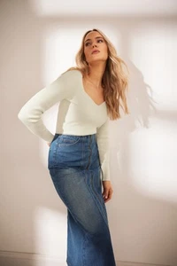 LTS Tall Full Zip Denim Skirt - Picture 1 of 8